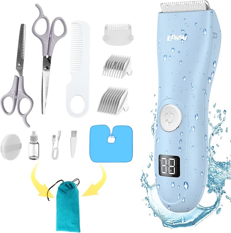 OPENBEAUTY Baby Hair Clippers Noiseless Hair Clippers for Kids Waterproof Rechargeable Cordless Hair Clipper with LCD Display (Blue) - Image 1